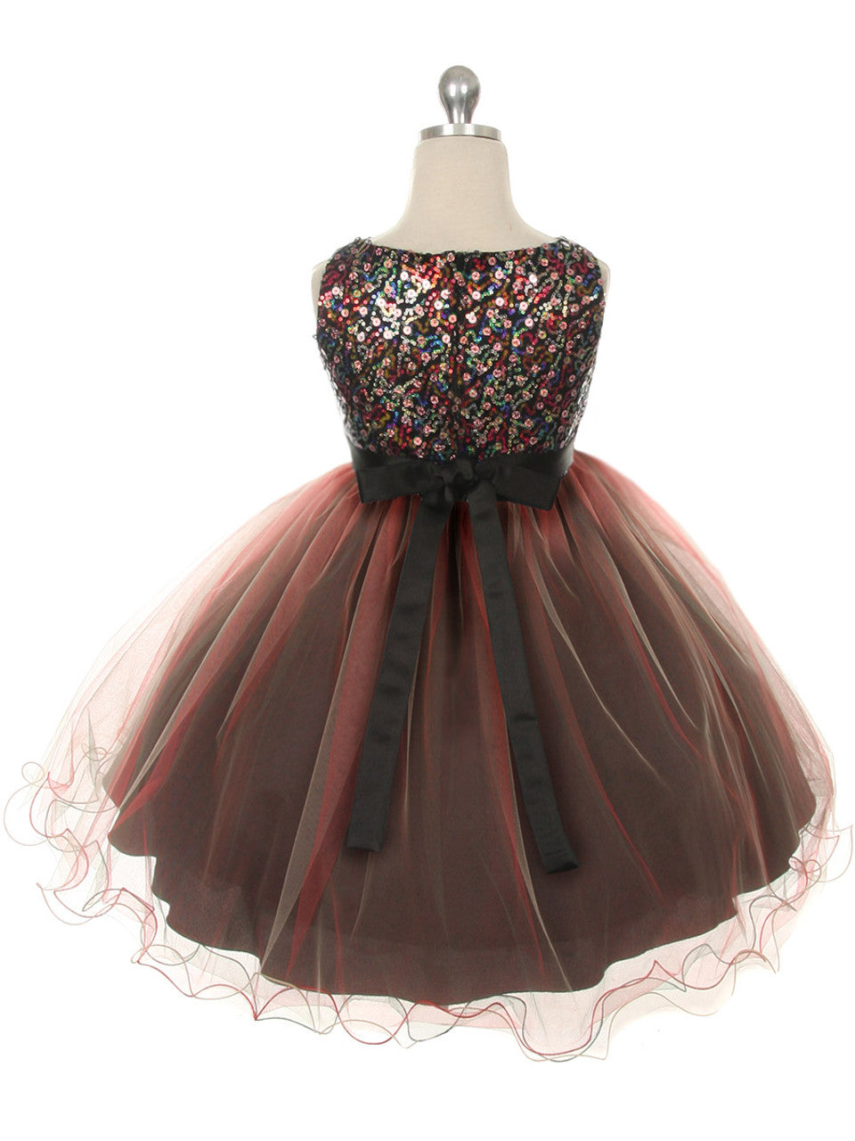 AERBA DRESS Wedding Flower Girl Dresses Round Neck Sleeveless Multi-Colored Sequin Bodice Flower Sash Girls Princess Dress