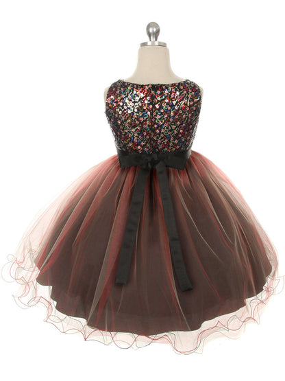 AERBA DRESS Wedding Flower Girl Dresses Round Neck Sleeveless Multi-Colored Sequin Bodice Flower Sash Girls Princess Dress