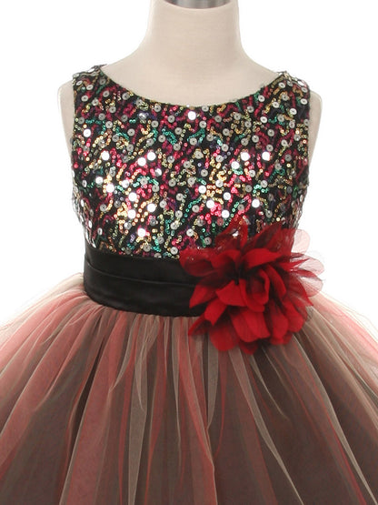 AERBA DRESS Wedding Flower Girl Dresses Round Neck Sleeveless Multi-Colored Sequin Bodice Flower Sash Girls Princess Dress