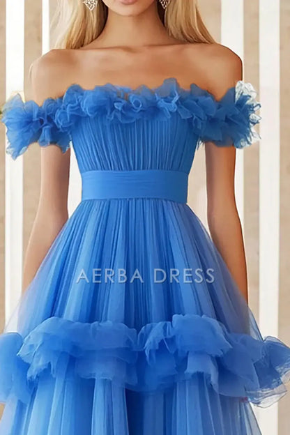 AERBA DRESS Formal Wear Dresses Fashion A Line Off The Shoulder Tulle Ruffles Atmosphere Long Prom Dress