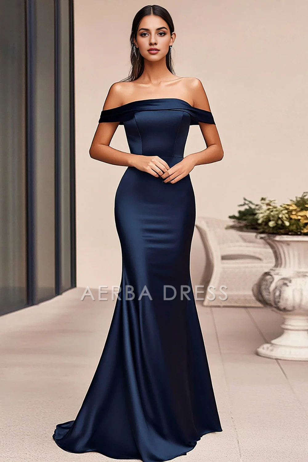 AERBA DRESS Formal Wear Dresses Mermaid Off The Shoulder Elegant Simple Long Satin Prom Dress