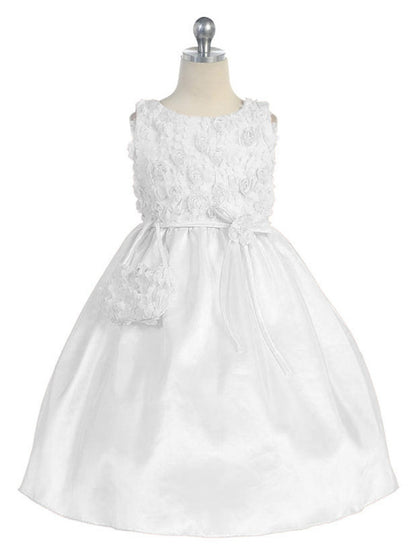 AERBA DRESS Wedding Flower Girl Dresses Sleeveless Tulle Rosebud Bodice Bow Taffeta Skirt Princess Dress