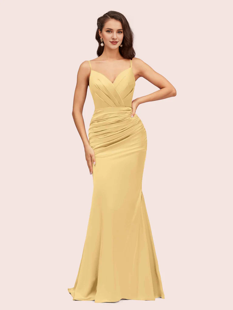 AerbaDress Bridesmaid Dresses Mermaid Spaghetti Straps Soft Satin Online