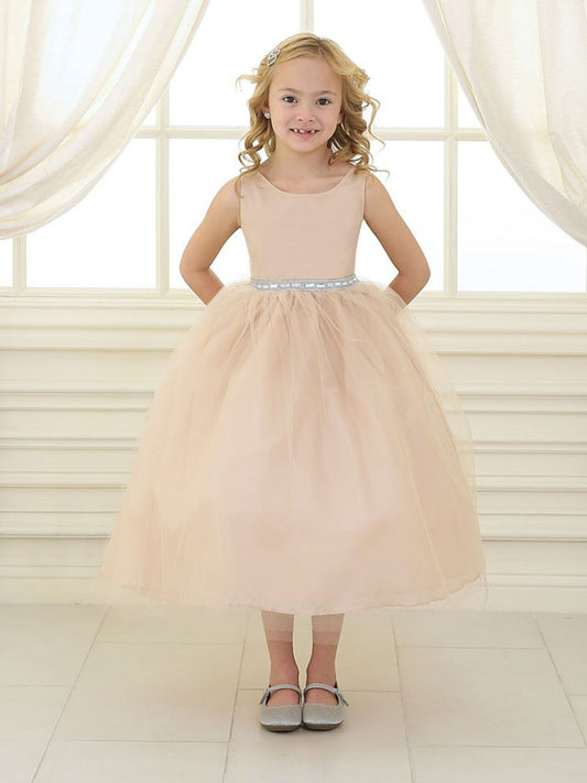 AERBA DRESS Wedding Flower Girl Dresses Sleeveless Rhinestone Waistband Tulle Dress Princess Dress