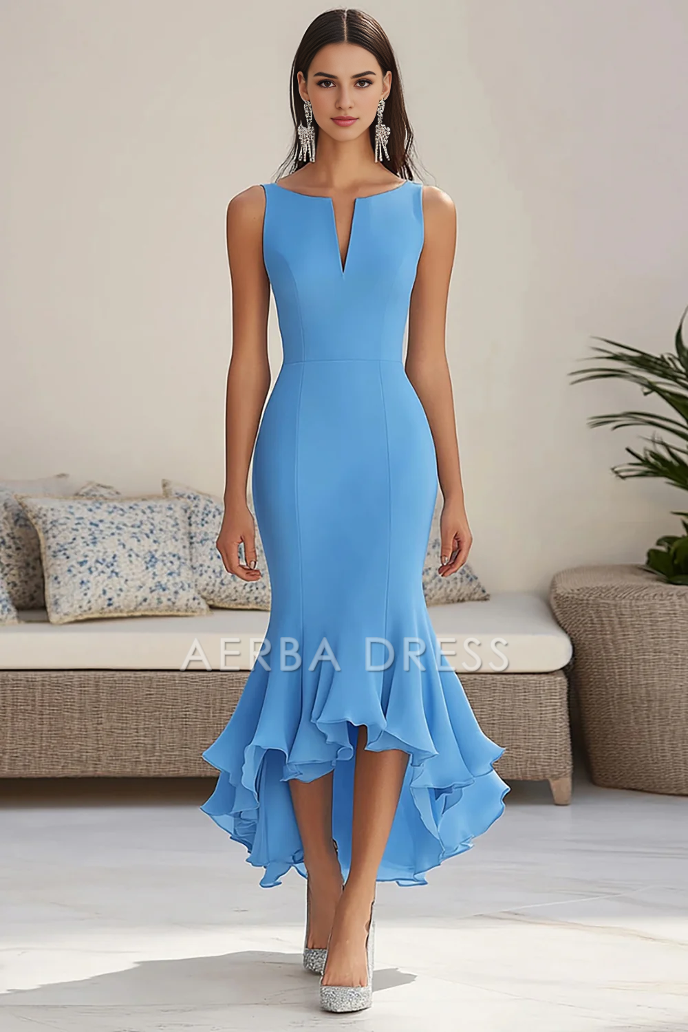 AERBA DRESS Formal Wear Dresses Mermaid Chiffon Sleeveless High-Low Ruched Elegant Simple Prom Dress