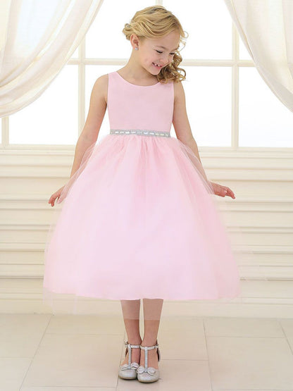 AERBA DRESS Wedding Flower Girl Dresses Sleeveless Rhinestone Waistband Tulle Dress Princess Dress