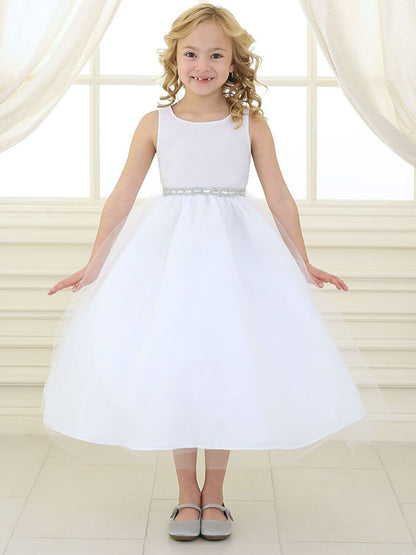 AERBA DRESS Wedding Flower Girl Dresses Sleeveless Rhinestone Waistband Tulle Dress Princess Dress
