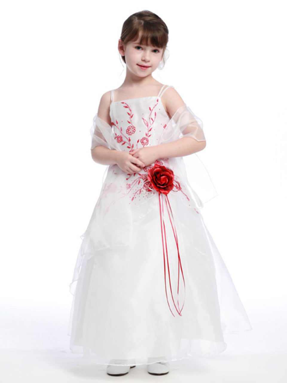 AERBA DRESS Wedding Flower Girl Dresses Organza A-Line Spaghetti Shoulder Straps Dress Shawl Princess Dress
