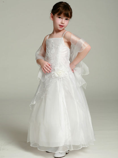 AERBA DRESS Wedding Flower Girl Dresses Organza A-Line Spaghetti Shoulder Straps Dress Shawl Princess Dress