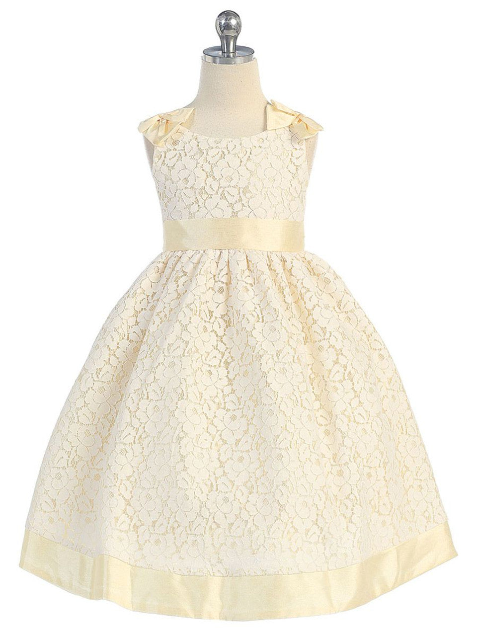 AERBA DRESS Wedding Flower Girl Dresses Sleeveless Bodice Irremovable Bows Lace Princess Dress