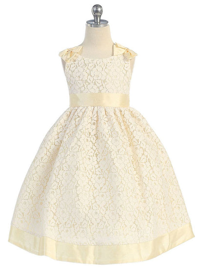 AERBA DRESS Wedding Flower Girl Dresses Sleeveless Bodice Irremovable Bows Lace Princess Dress