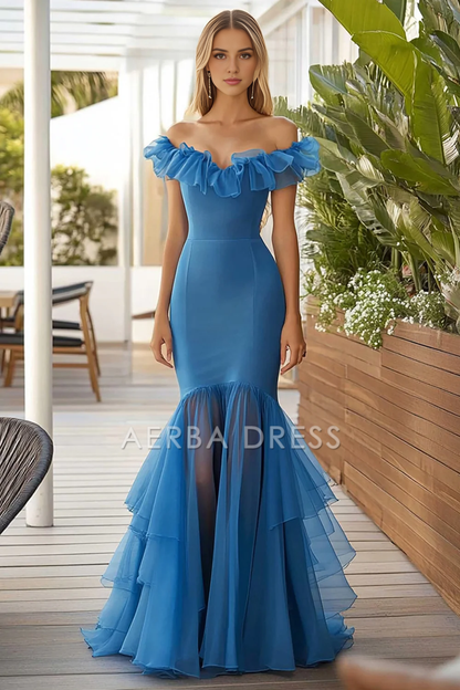 AERBA DRESS Formal Wear Dresses Elegant Mermaid Off The Shoulder Tiers Ruched Long Fashion Prom Dress