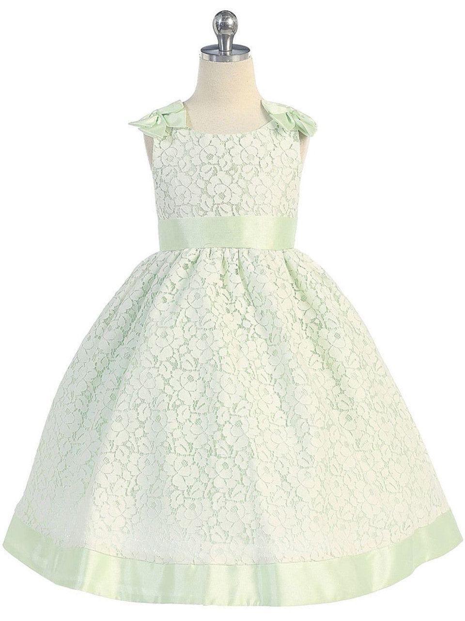 AERBA DRESS Wedding Flower Girl Dresses Sleeveless Bodice Floral Lace Dress Bows Sash Princess Dress