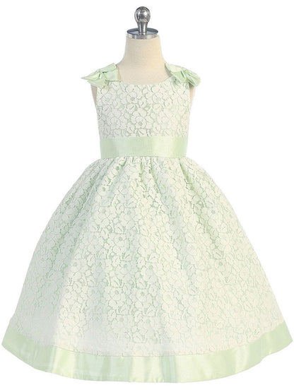 AERBA DRESS Wedding Flower Girl Dresses Sleeveless Bodice Floral Lace Dress Bows Sash Princess Dress