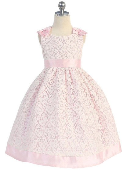 AERBA DRESS Wedding Flower Girl Dresses Sleeveless Bodice Irremovable Bows Lace Princess Dress