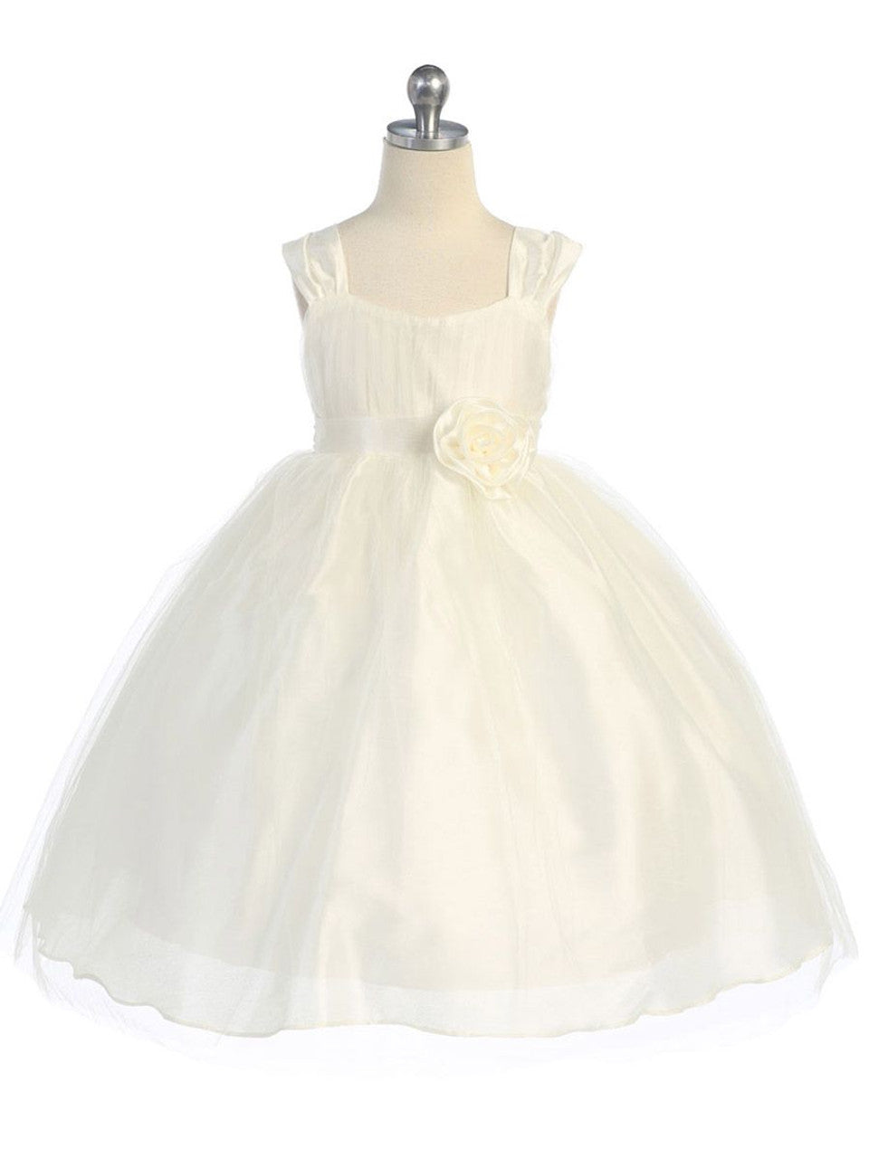 AERBA DRESS Wedding Flower Girl Dresses Sleeveless Bodice Wide Straps Empire Waist Tulle Dress Sleeve Sash Princess Dress