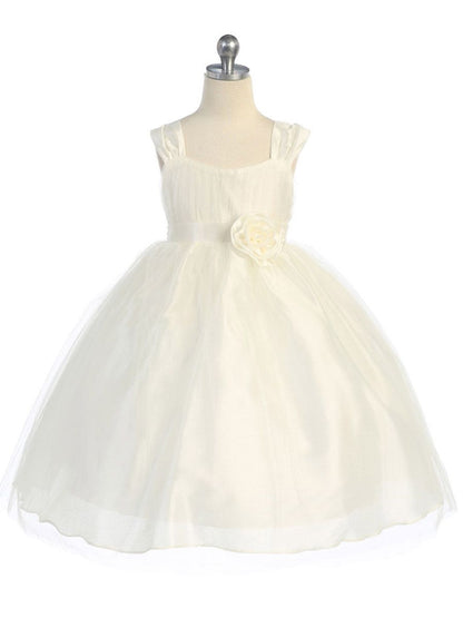 AERBA DRESS Wedding Flower Girl Dresses Sleeveless Bodice Wide Straps Empire Waist Tulle Dress Sleeve Sash Princess Dress