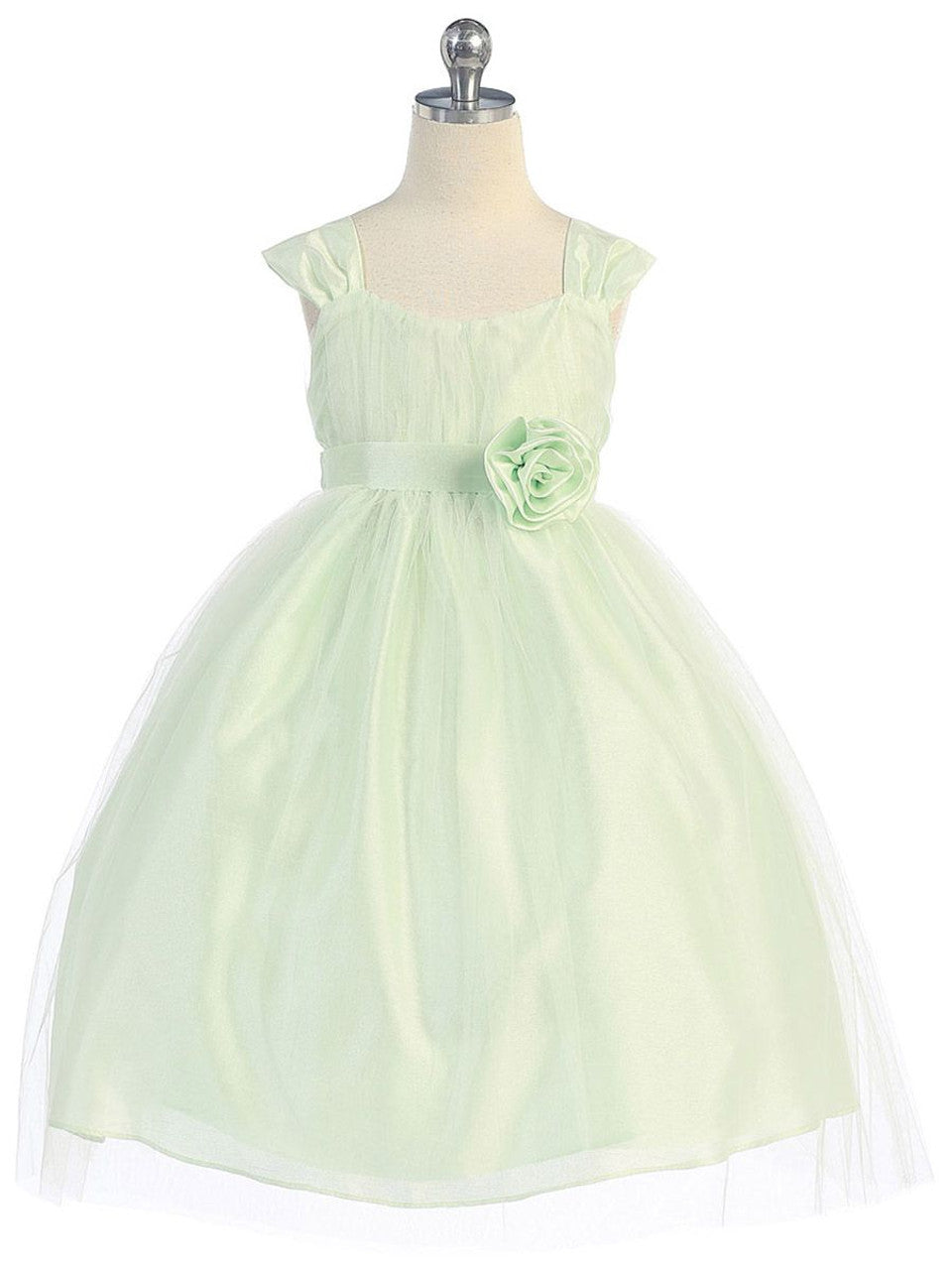 AERBA DRESS Wedding Flower Girl Dresses Sleeveless Bodice Wide Straps Empire Waist Tulle Dress Sleeve Sash Princess Dress