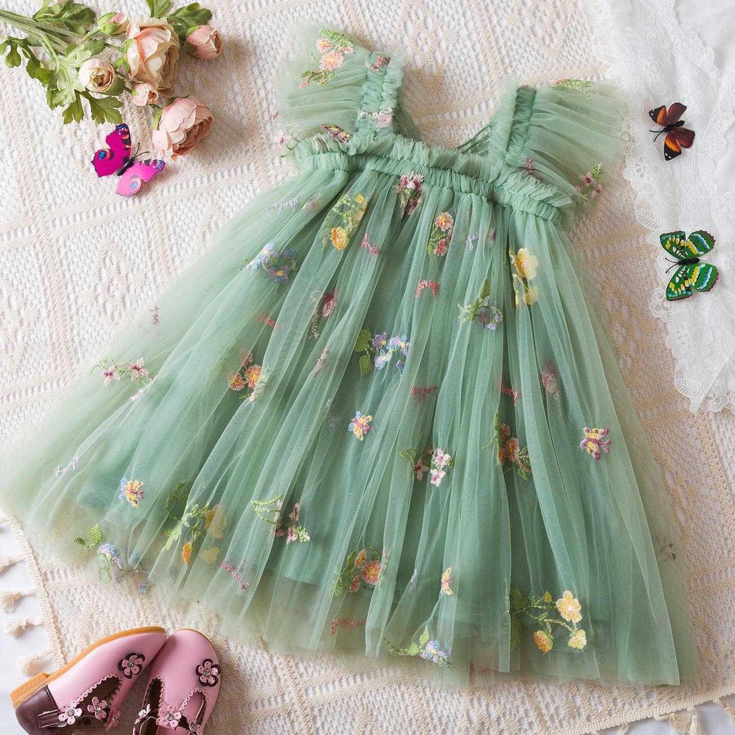 AERBA DRESS Wedding Flower Girl Dresses Baby Girl Tulle Dress Casual Flower Embroidery Toddler Dresses