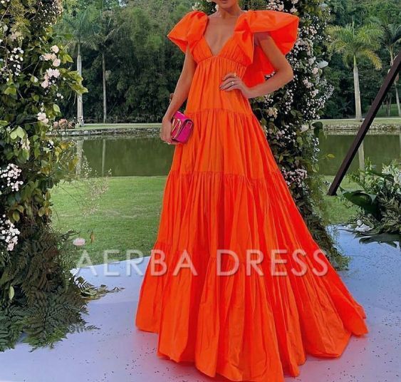 AERBA DRESS Prom Dress A-Line Deep V Neck Short Sleeves Pleated Long Exquisite Adoration Formal Wear Dresses