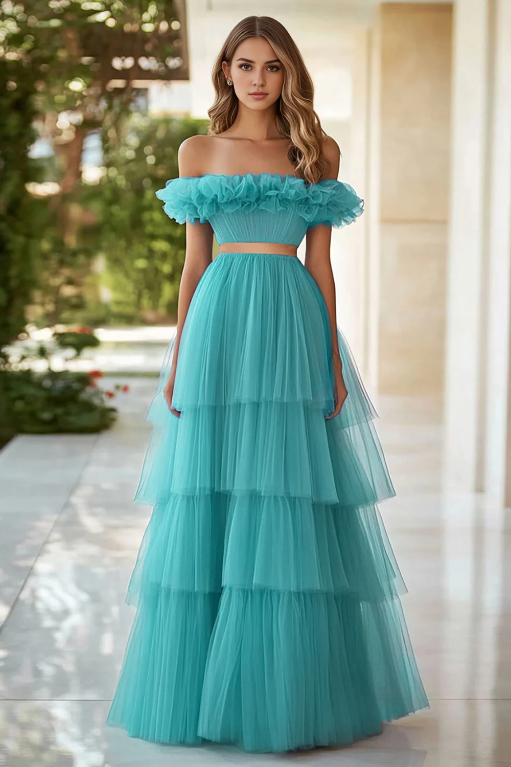 AERBA DRESS Formal Wear Dresses A Line Off The Shoulder Pleated Tulle Tiers High Quality Long Prom Dress