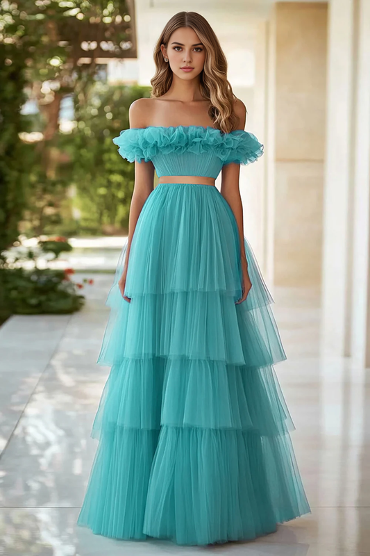 AERBA DRESS Formal Wear Dresses A Line Off The Shoulder Pleated Tulle Tiers High Quality Long Prom Dress