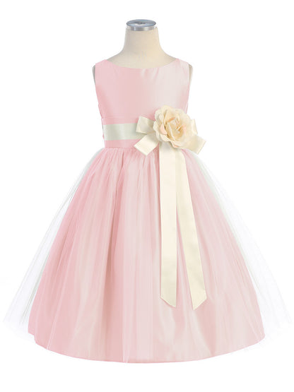 AERBA DRESS Wedding Flower Girl Dresses A Line Sleeveless Bodice Removable Flower Tulle Princess Dress