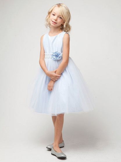 AERBA DRESS Wedding Flower Girl Dresses A Line Sleeveless Bodice Pearled Cord Adorned Waistline Flower Tulle Princess Dress