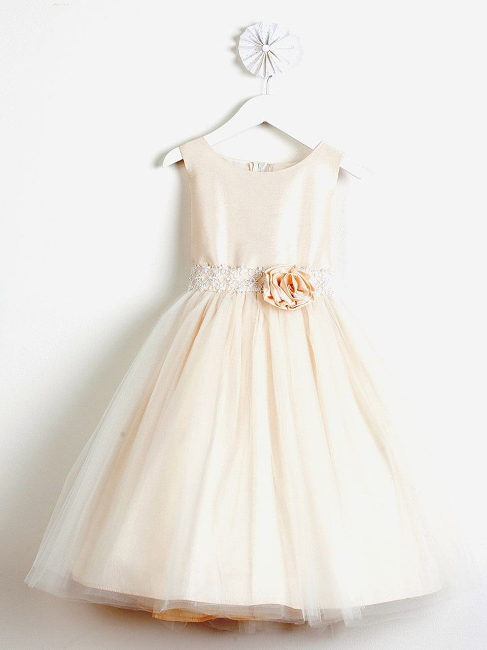 AERBA DRESS Wedding Flower Girl Dresses A Line Sleeveless Bodice Pearled Cord Adorned Waistline Flower Tulle Princess Dress