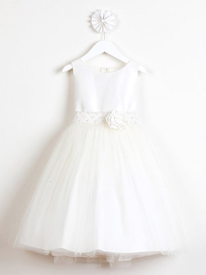 AERBA DRESS Wedding Flower Girl Dresses A Line Sleeveless Bodice Pearled Cord Adorned Waistline Flower Tulle Princess Dress