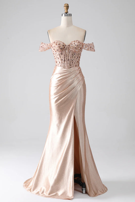 AerbaDress Mermaid Champagne Corset Prom Dress