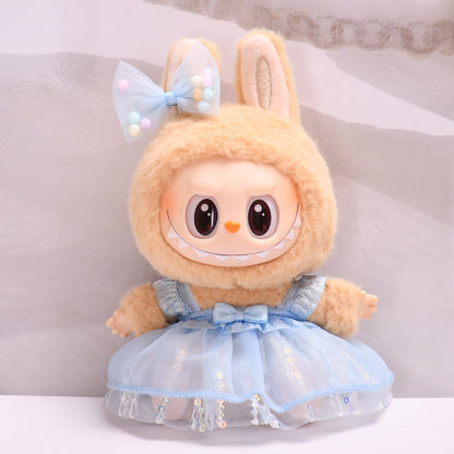 Handmade Labubu sets can be paired with Labubu V1 Macaron and V2 seat vinyl blind box pendants Labubu seating party clothes sequins yarn skirts and cute ragcloth (excluding dolls)