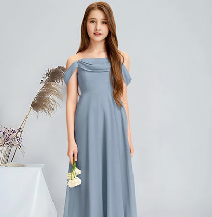 Girls' Formal Dress Fashion A-line Off the Shoulder Flowy Floor-Length Chiffon Wedding Communion Dress Hot Sale Junior Bridesmaid Dress