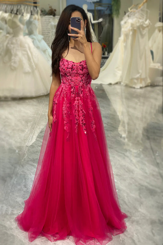 AERBA DRESS Sparkle Prom Dress A Line Spaghetti Straps Tulle Appliques Fashion Elegant Long Dress