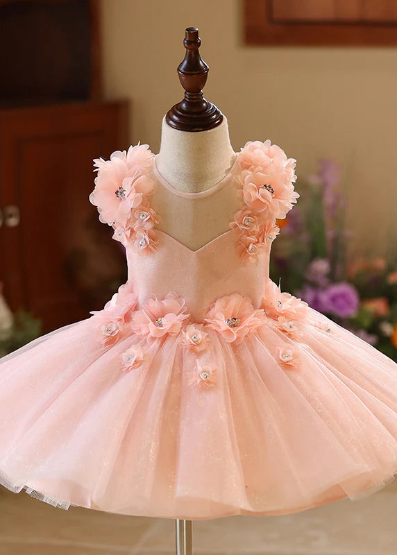 AERBA DRESS Wedding Flower Girl Dress Cute Floral Tulle Girls Sleeveless Dresses