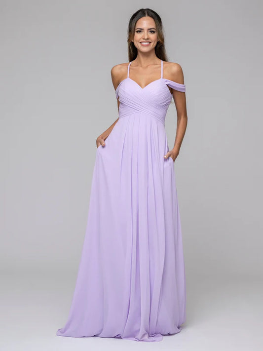 Chiffon Sweetheart Cold Shoulder Crisscross Back Bridesmaid Dresses