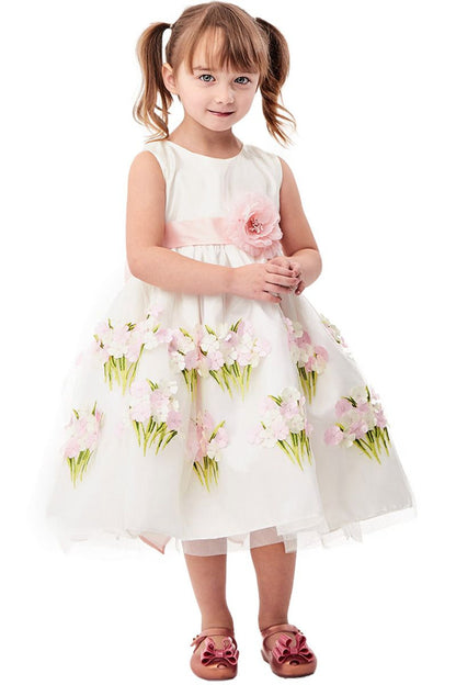 AERBA DRESS Wedding Flower Girl Dresses A Line Sleeveless 3-D Floral Dress Bow Princess Dress