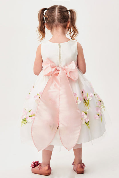 AERBA DRESS Wedding Flower Girl Dresses A Line Sleeveless 3-D Floral Dress Bow Princess Dress