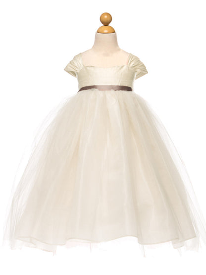 AERBA DRESS Wedding Flower Girl Dresses Cap Sleeves High Empire Waist Bow Sash Tulle Princess Dress