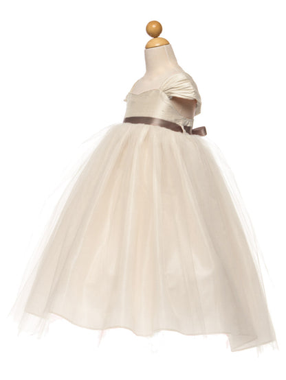 AERBA DRESS Wedding Flower Girl Dresses Cap Sleeves High Empire Waist Bow Sash Tulle Princess Dress
