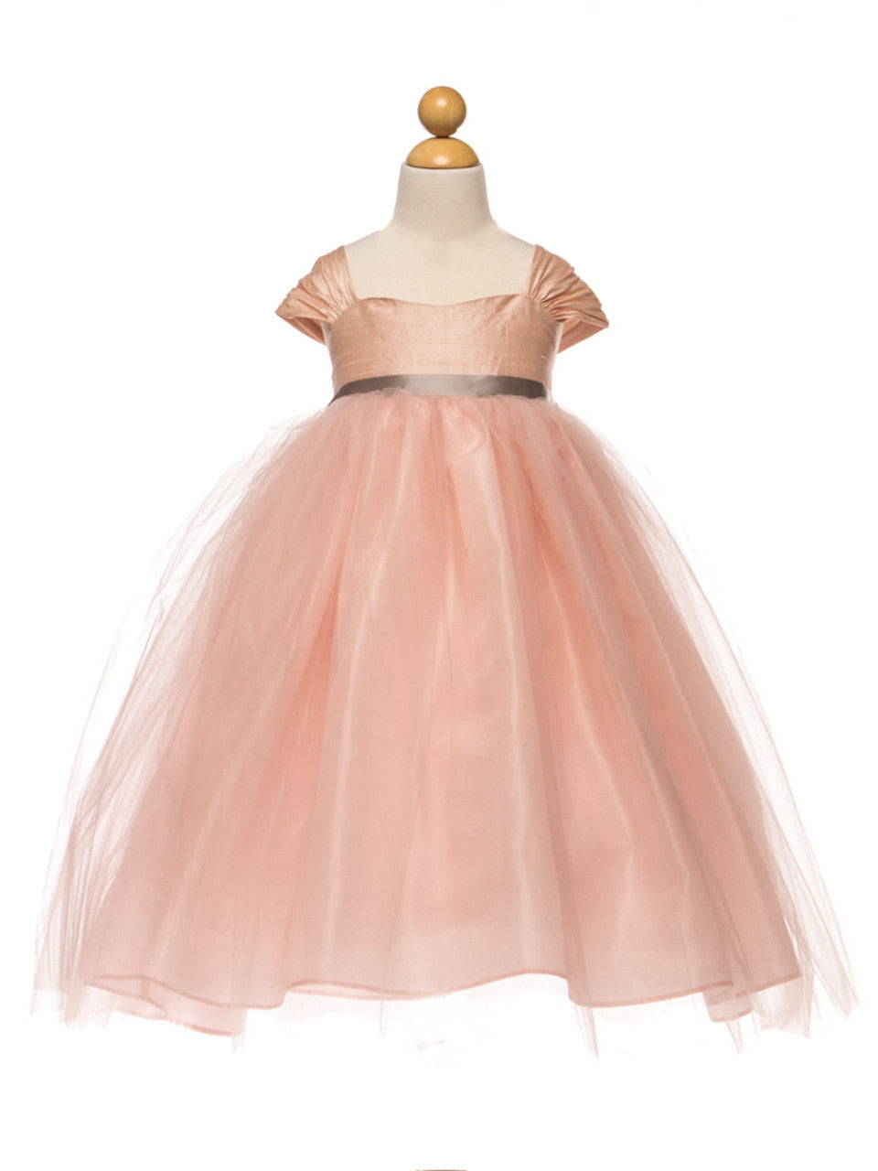 AERBA DRESS Wedding Flower Girl Dresses Cap Sleeves High Empire Waist Bow Sash Tulle Princess Dress