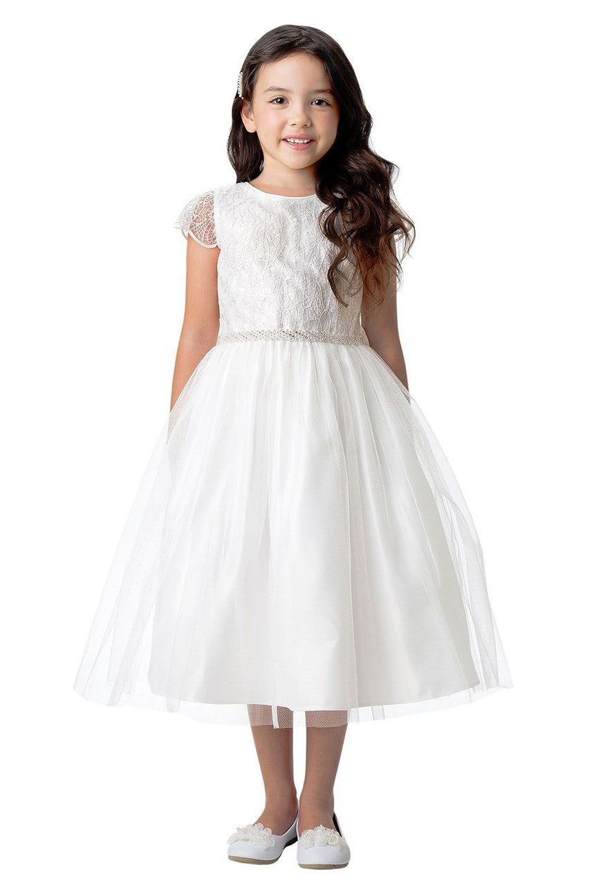 AERBA DRESS Wedding Flower Girl Dresses A Line Cap Sleeves Corded lace with sequin accents Beaded waistline Tulle Princess Dress