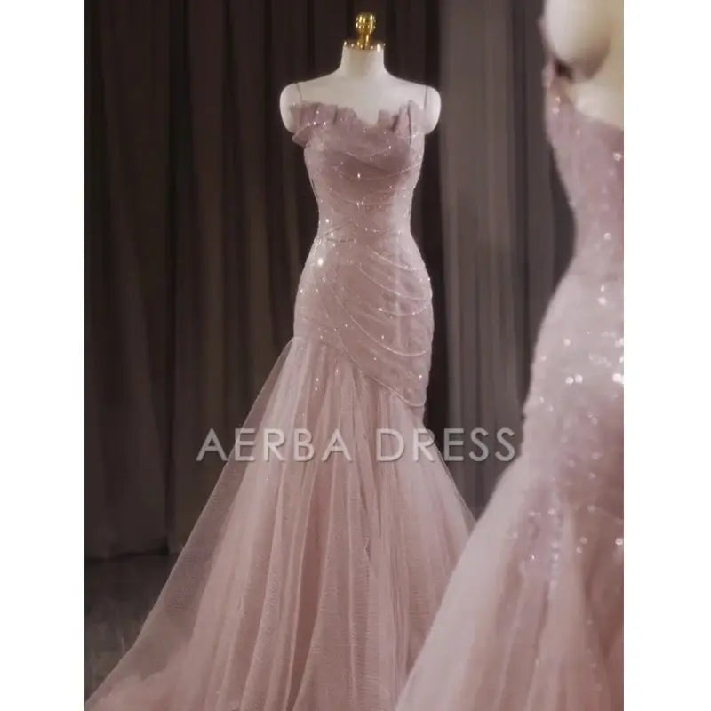 AERBA DRESS Prom Dress Shiny Tulle Mermaid Spaghetti Strap Sleeveless Fairy Fantastic Formal Wear Dresses