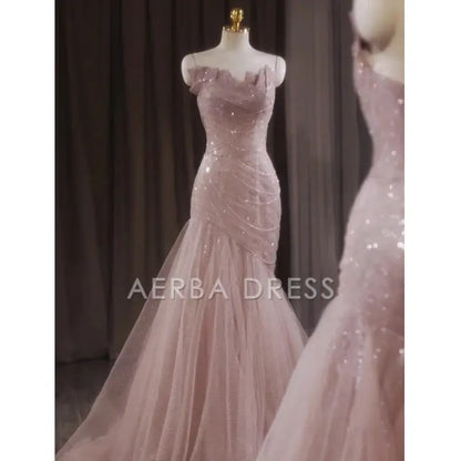 AERBA DRESS Prom Dress Shiny Tulle Mermaid Spaghetti Strap Sleeveless Fairy Fantastic Formal Wear Dresses