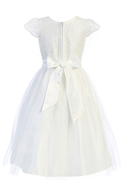 AERBA DRESS Wedding Flower Girl Dresses A Line Cap Sleeves Corded lace with sequin accents Beaded waistline Tulle Princess Dress