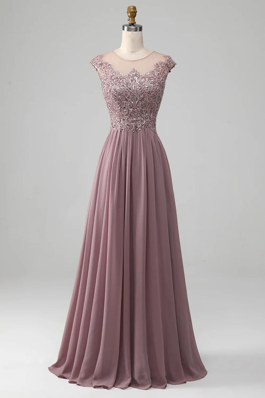 AerbaDress A-Line Beaded Blush Prom Dress