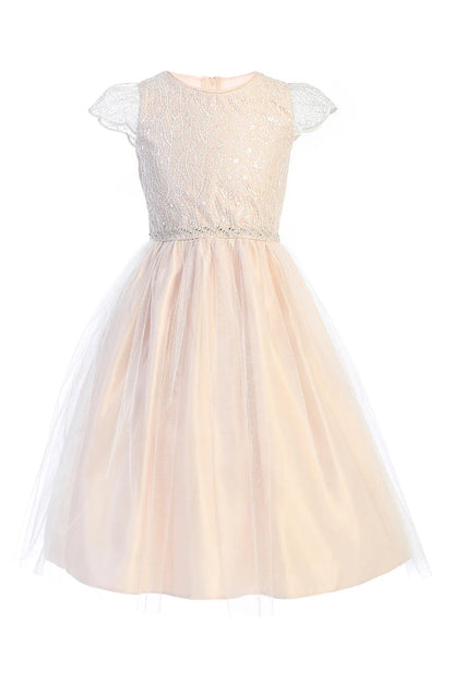 AERBA DRESS Wedding Flower Girl Dresses A Line Cap Sleeves Corded lace with sequin accents Beaded waistline Tulle Princess Dress