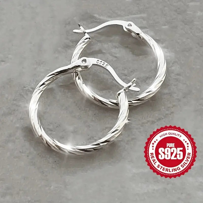 Aerba S925 Sterling Silver Hoop Earrings, Minimalist Geometric Twist Circle Hoop Earrings, Classic Style Earrings Jewelry 2.2g/0.08oz