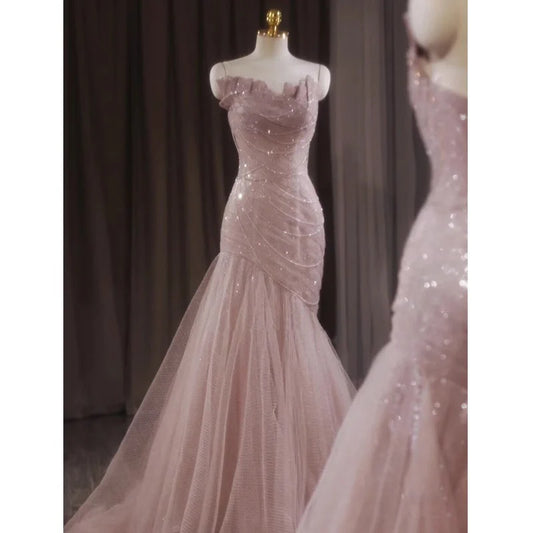 AERBA DRESS Prom Dress Shiny Tulle Mermaid Spaghetti Strap Sleeveless Fairy Fantastic Formal Wear Dresses