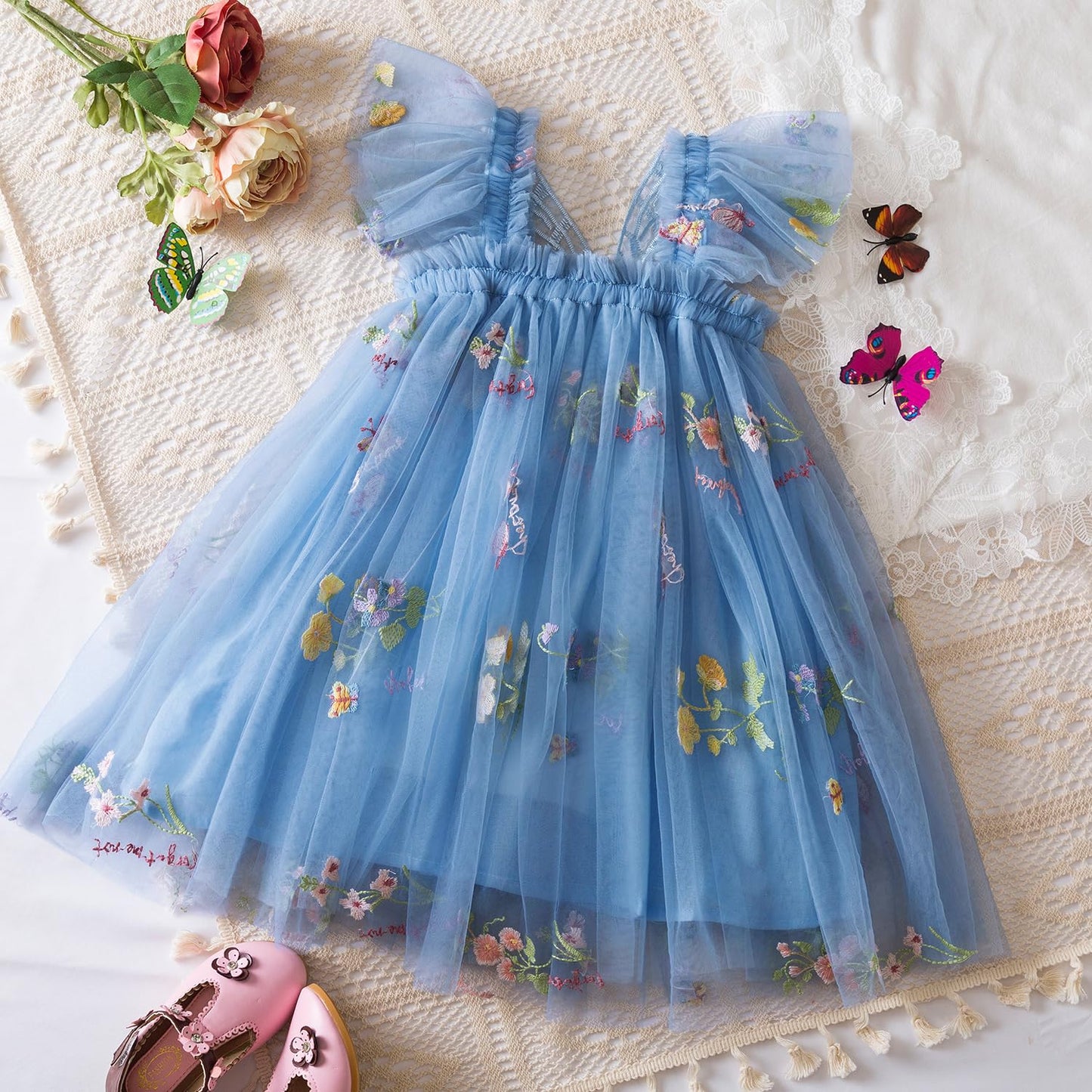 AERBA DRESS Wedding Flower Girl Dresses Baby Girl Tulle Dress Casual Flower Embroidery Toddler Dresses